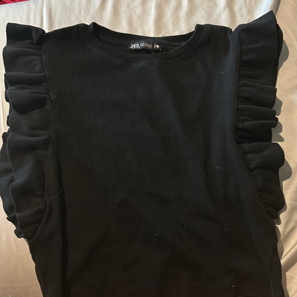 zara ruffle shirt black size small - Picture 1 of 2